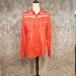 Roar orange western rhinestone top/blouse  large